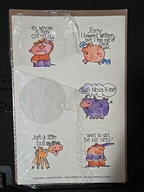 Vintage 80s Animal Sticker Sheet Purple, Orange, Pink, Blue Moos Pig 5